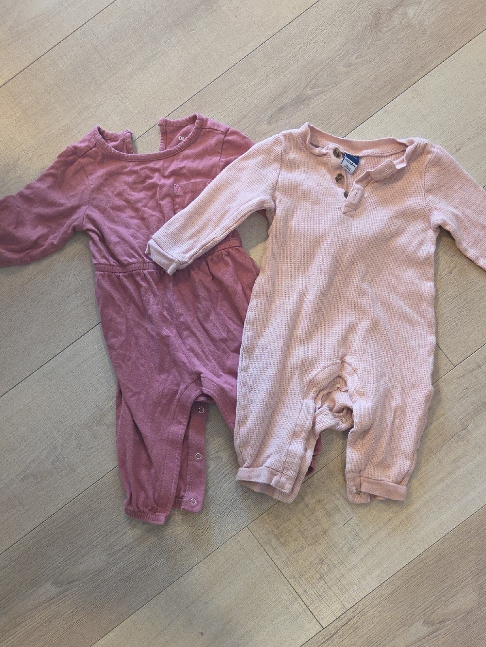 Old Navy Pink & Dusty Rose Long-Sleeve One-Piece Footies (2-Pack)